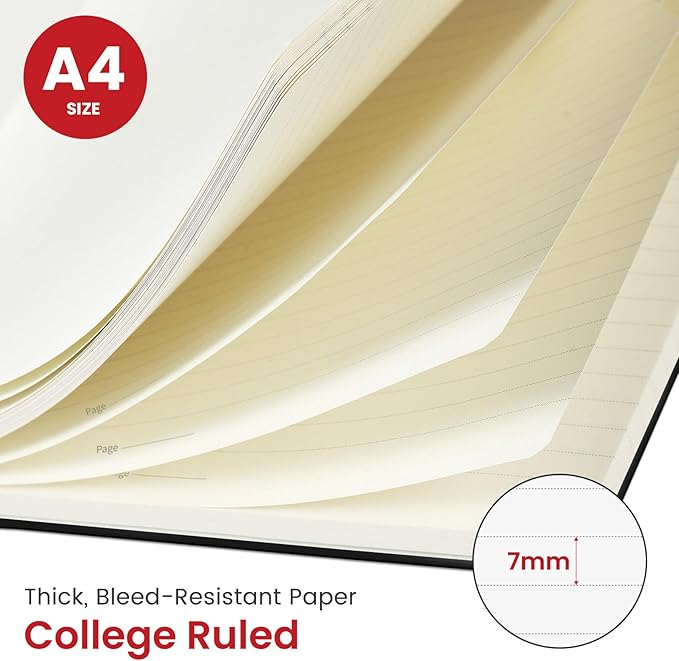 Taja Spiral Lined Notebook, 8.5"x11" Notebooks for Work, Large A4 Journal for Women & Men, College Ruled Journaling Notebook for Writing, Plastic Cover Spiral Journal, Black