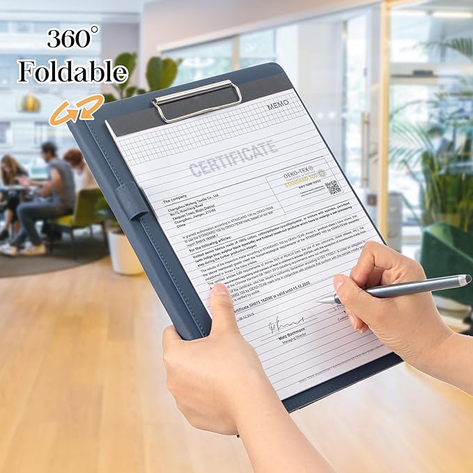 ProCase Clipboard Folder Portfolio, A4 Leather Padfolio Clipboard, Business Portfolio Clipboard Folder Professional Portfolio for Interview Resume Office Conference -Darkblue