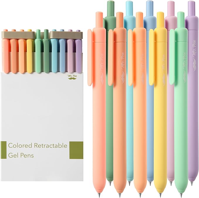 Mr. Pen- Retractable Gel Pens, 10 Pack, Pastel Color Ink Gel Pens, Gel Pens Fine Point 0.7mm, Retractable Pens, Cute Pens, Gel Ink Pens, Aesthetic Pens for Journaling Fine Tip Pens