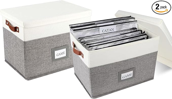 Board Game Storage, Board Game Organizer with 12pcs Zipper Bags and Writable Stickers, Board Game Organizers Storage with Lid for Office Supplies, Puzzles, Video Game, Craft Product,2-Pack