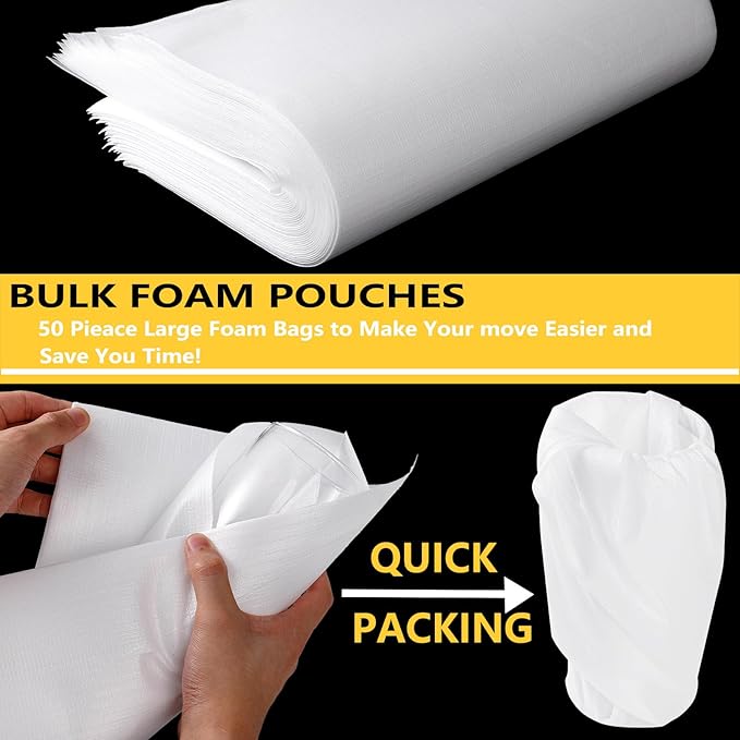 16”x20” 50Pack Foam Pouches, Large Moving Supplies for Packing Dishes Artwork, 0.5MM Thick Cushion Foam Bags for Storing Shipping Breakables, fragile Padding Material Sleeves for Fragile Plates China