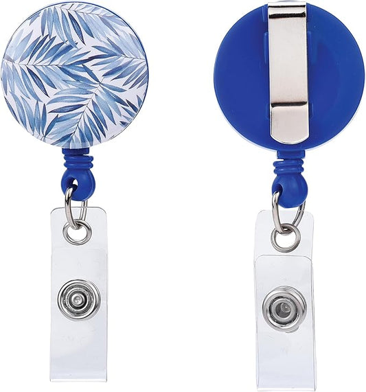 Will Well Badge Holders with Belt Clips for Securing onto Pockets and Purse Straps, with Retractable 27.5" UHMWPE Fiber Pull Cords, Strong Build with Fun Designs - 2-Pack, Leaf Print