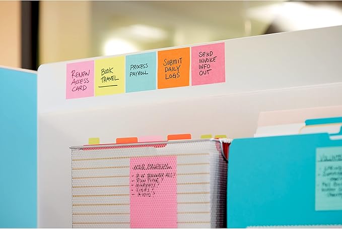 Post-it Super Sticky Notes, 12 Sticky Note Pads, 3 x 3 in., School Supplies, Office Products, Sticky Notes for Vertical Surfaces, Monitors, Walls and Windows, Supernova Neons Collection