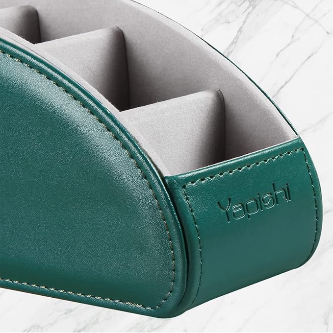 Remote Control Holder, Leather 5 Rooms Desk Organizer and Decorations for Living Room, Bedside Storage Remotes Caddy for TV Controllers/ Makeup Brush Pen/ Office Stationery/ Art Supplies/ Eyeglasses