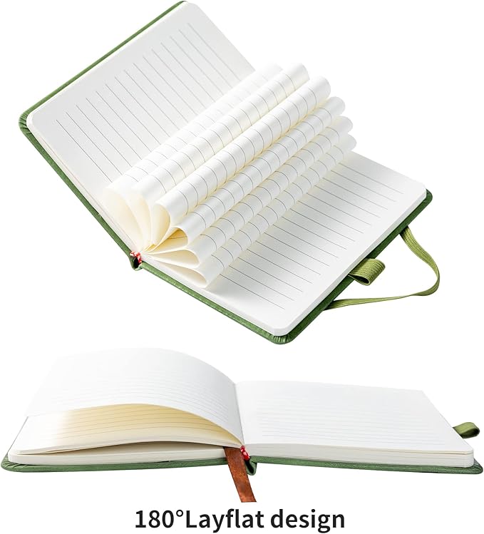 2Pack Pocket Notebook Small Notebook Journal Notebook 4 inches x 5.7 inches 200 Pages Leather Cover With Pen Holder Page Marker Ribbons (Green-withpen)