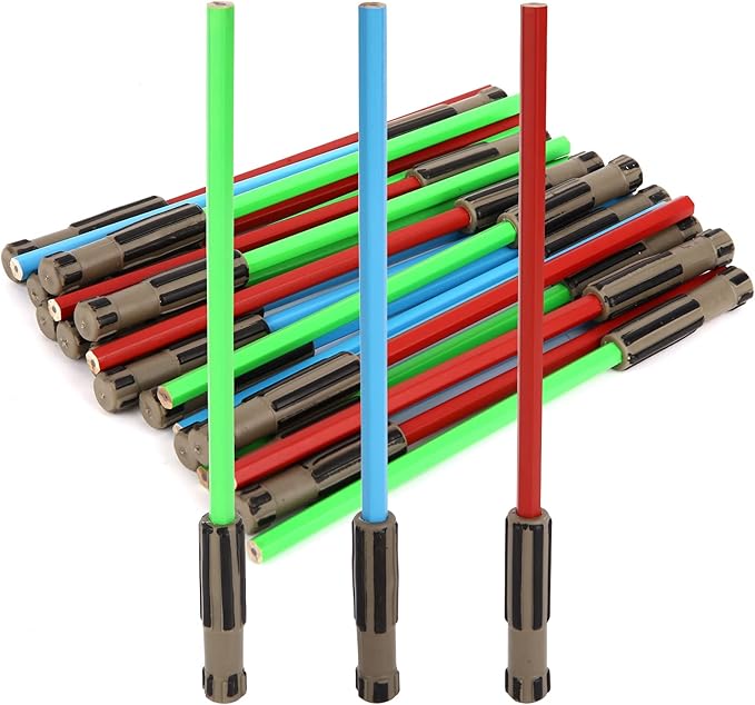 L LIFETIME Light Saber Pencils Party Favors, Star Fan Theme Goody Bag Supplies Blue Red Green with 3D Eraser Top for Boys Girls Adults Teen Tween Gift Birthday Celebration (24)