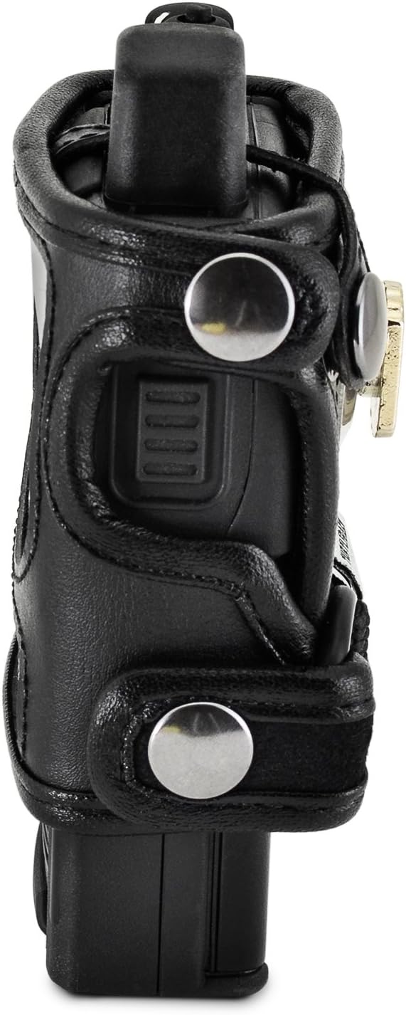 Made for Unication G1 Voice Pager Fire Radio Phone Black Leather Fitted Case with Heavy Duty Ratcheting Removable Metal Belt Clip