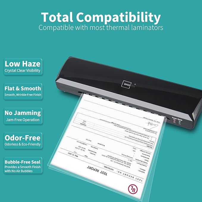 Binditek 50 Pack 3 Mil Thermal Laminating Pouches, 9x11.5 Inches Laminating Sheets, for Letter Size, Ultra Clear, Glossy, Hold 8.5x11 Inches, Heat Seal, School Office Supplies