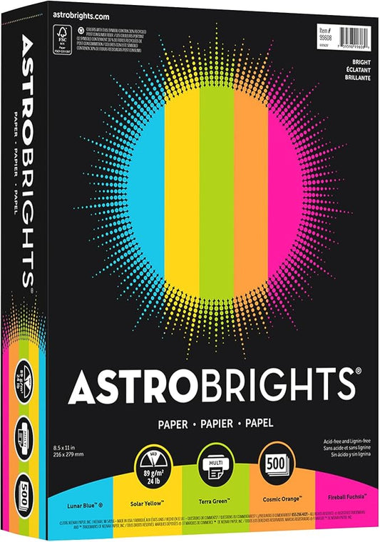 Neenah Astrobrights® Bright Color Paper, Letter Size Paper, 24 lb, Assorted Colors, 500 Sheets