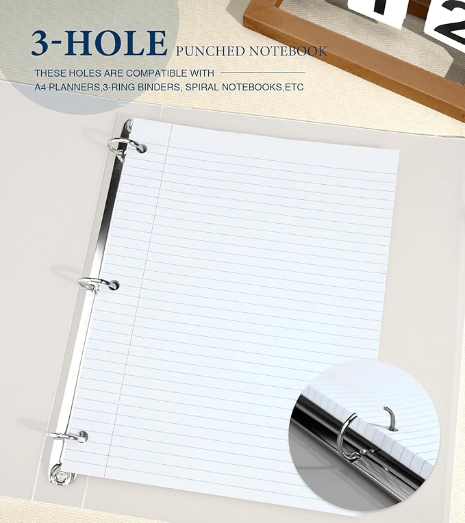 Loose Leaf Paper, Notebook Paper, 8 x 10.5 College Ruled Paper, 3 Hole Punch Binder Paper, Lined Paper for 3 Ring Binders, College Ruled Paper, 100 Sheets/Pack Filler Paper (2 Pack)