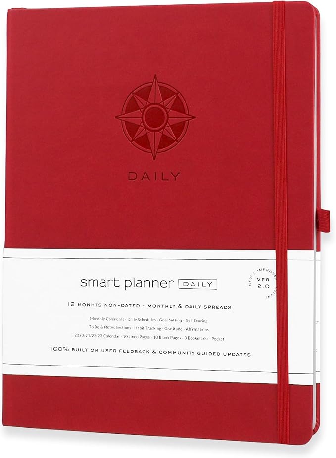Smart Daily Planner - Achieve Goals & Increase Productivity, Time Management & Happiness - Weekly Monthly Day Planner with Gratitude Journal, Hardcover, Undated Business Planner