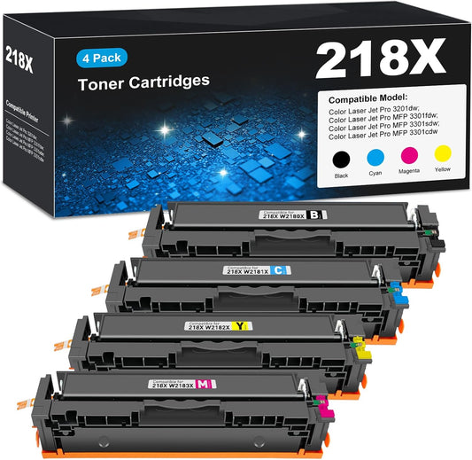 218X Toner Cartridges Laser 3301sdw 3301fdw 3201dw for HP 218X 218A toner Cartridge 4 pack, 3101dw 3301fdw Toner Cartridge, W2180X HP218X 218 Toner for HP Color LaserJet Pro MFP 3301fdw 3201dw 3301cdw