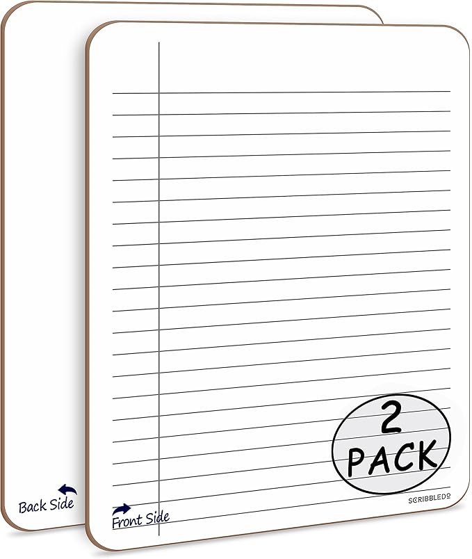 SCRIBBLEDO Dry Erase 5"x7" Mini Notebook College Ruled Lined Board 2 Pack Reusable Erasable Writing Note Pad Lapboard Blank Whiteboard on Reverse for Desk