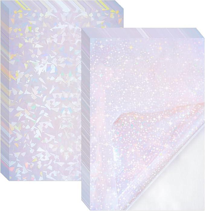2 Types Transparent Holographic Laminate Sheets Overlay Lamination Vinyl A4 Size Self-Adhesive Holographic Laminate Film Waterproof Vinyl Sticker Paper for DIY Crafts, 10 Sheets 8.25 x 11.7 Inches