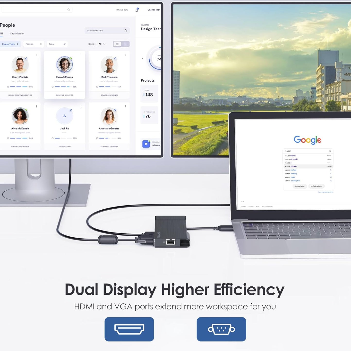 WAVLINK USB C Docking Station Dual Monitor, 2K HDMI, 1080P VGA, 5 Gbps USB 3.0, SD/TF Card Reader, 1Gbps Ethernet Port for Laptop Windows MacOS