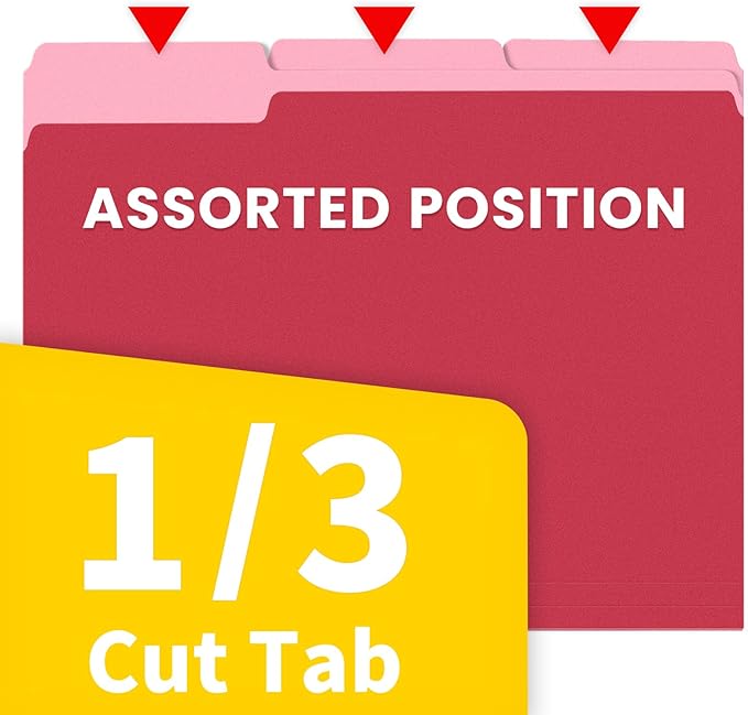 SUNEE File Folders Letter Size Red, 100 Pack Manilla Folders 8.5 x 11 1/3-Cut Tabs, Colored File Folders Office Home School for Documents Files Paper