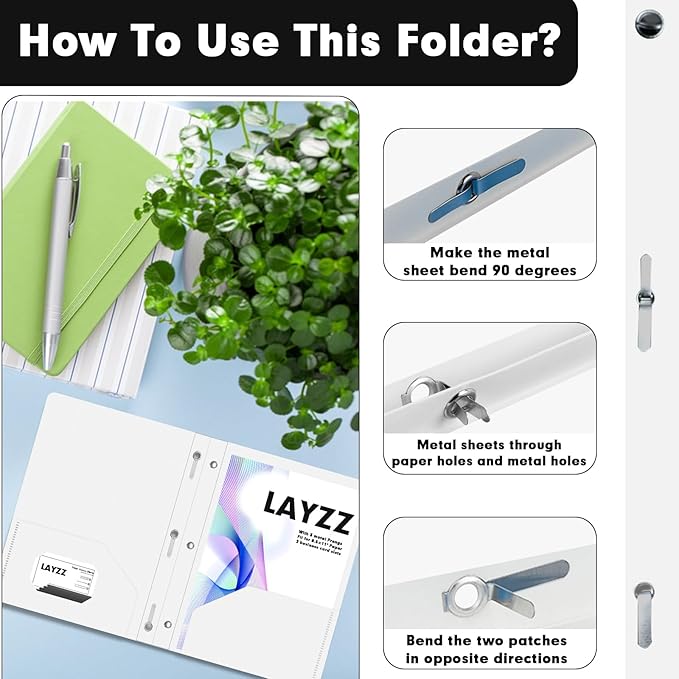 Plastic 2 Pocket Folders with Prongs, 30 Pack, Heavyweight, Letter Size Poly Folders with 3 Metal Prongs Fastener Clips (White)