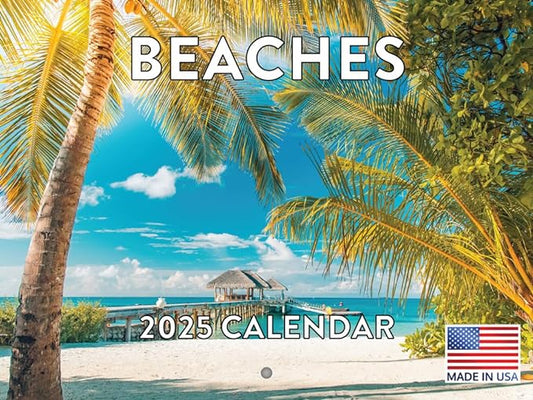 Beach Calendar 2025 Tropical Beaches Ocean Island Seaside Scenes Monthly Wall Calender 12 Month | American Made In The USA