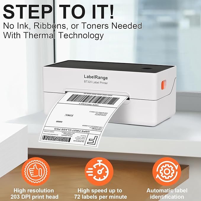 Ecommerce Label Printer, Bluetooth Thermal Shipping Label Printer, 4x6 Thermal Printer Compatible with Android, iOS, Windows, Amazon, Ebay, Shopify, Etsy, USPS, Pirate Ship, Shippo