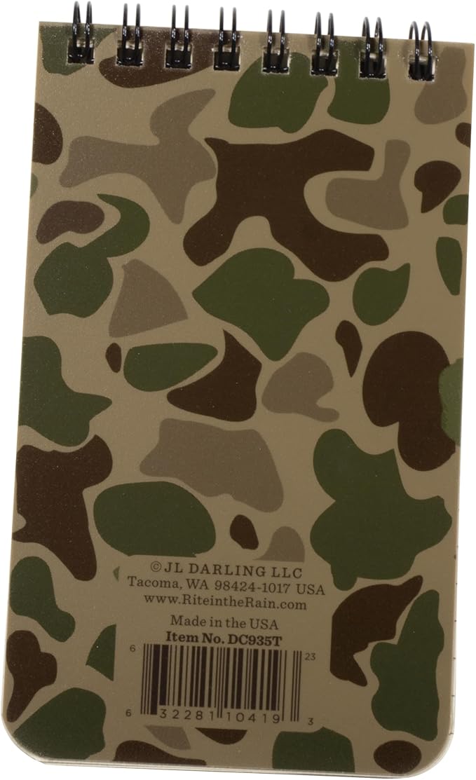 Rite in the Rain Weatherproof Top Spiral Notebook, 3" x 5", Duck Camo Cover, Universal Pattern, 3 Pack (No. DC935T-3)