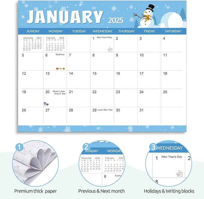 SKYDUE 2025 Magnetic Calendar for Refrigerator, Fridge Calendar 2024-2025, Jul 2024 to Dec 2025 18 Months Magnetic Calendar, 10" x 8", Holiday Theme