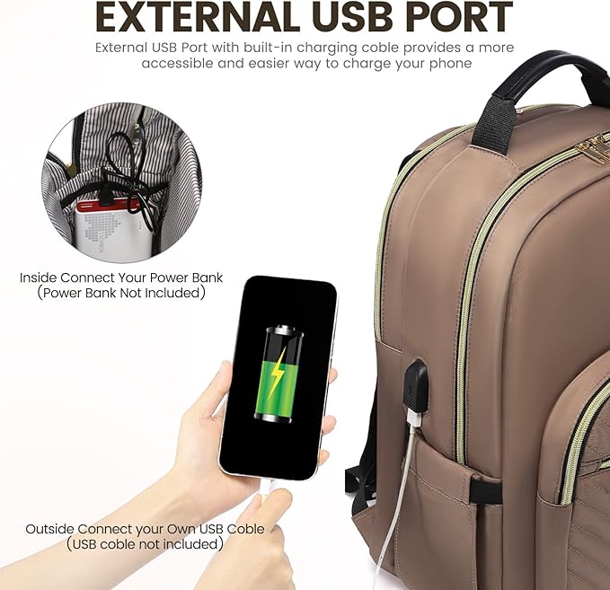 LOVEVOOK Laptop Backpack for Women 15.6 inch,Cute Womens Travel Backpack Purse,Professional Laptop Computer Bag,Waterproof Work Business College Teacher Bags Carry on Backpack with USB Port,Brown