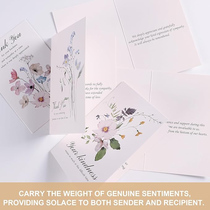 C2U Funeral Thank You Cards with Envelopes(50 Pack 4"x6"),Stickers & Message Inside - Wildflower Bereavement Sympathy Thank You Cards for Funeral Family Friends Loved Ones