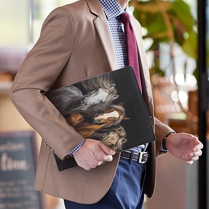 Cozeyat Portfolio Organizer Padfolio for Men Cool Horse Print PU Leather Portfolio A4 PU Leather Conference Folder Letter Size Document Organizer Binder