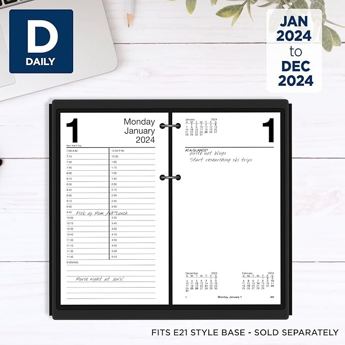 AT-A-GLANCE 2024 Daily Desk Calendar Refill, 4-1/2" x 8", Large, Loose-Leaf (E2105024)