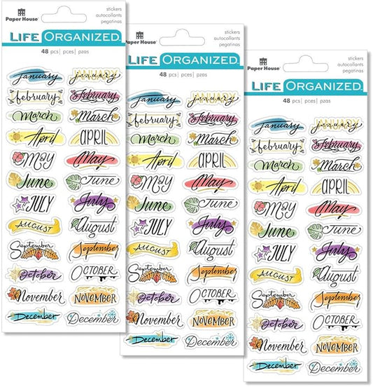 Paper House Productions Monthly Planner Creative Journaling Clear Stickers Multipack (Pack of 3)