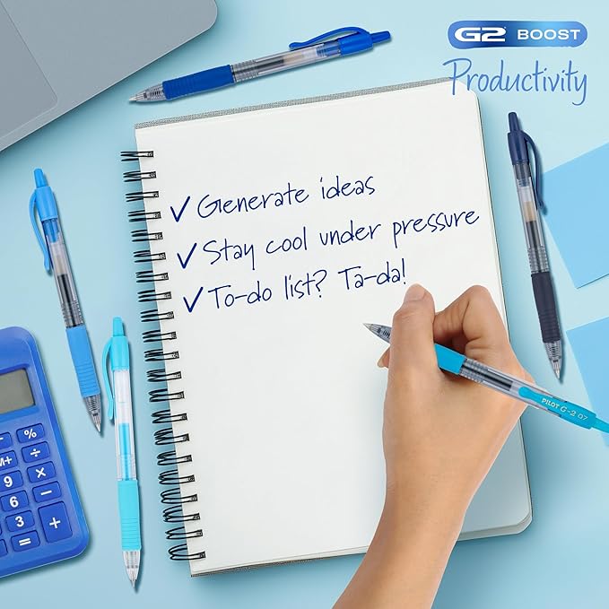 PILOT, G2 Premium Gel Roller Pens, G2 Boost Blues Pack, The Colors of Productivity, 8 Pack Pouch, Fine Point 0.7 mm, Assorted