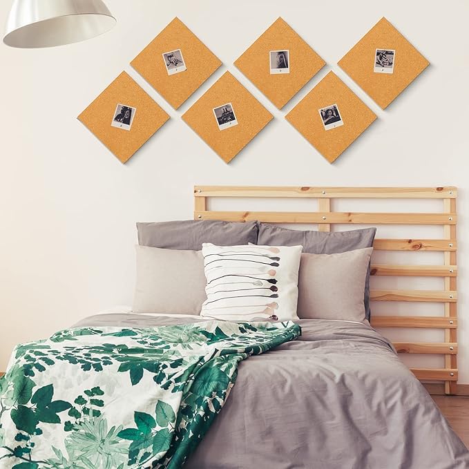 Cork Board Tiles 12 x 12 in 0.5 in Thick Square Bulletin Boards Cork Tiles Bulk with Push Pins Mini Natural Self Adhesive Backing Corkboards for Wall Home Office Floor DIY(28 Pcs)