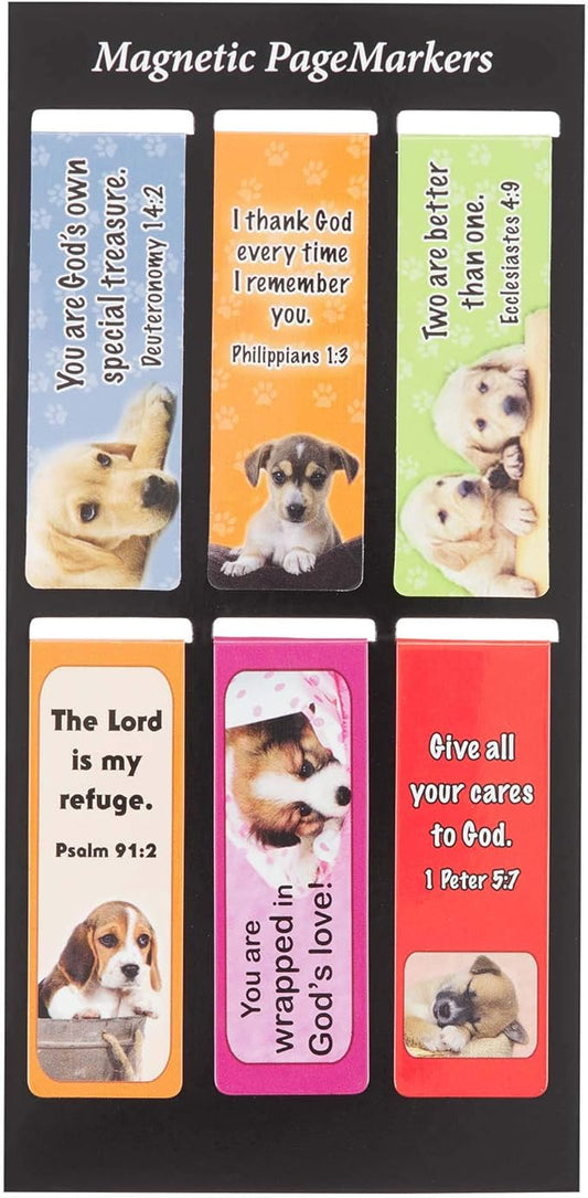 Christian Art Gifts Magnetic Scripture Bookmark Set with Bible Verse: Special Treasure - Deuteronomy 14:2 Inspirational Puppy-Themed Magnetic Pagemarker Set of 6 for Bibles and Books Size 2.3" x 0.8"