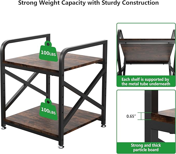 Ollieroo 2 Tier Printer Stand with Storage Shelf, Printer Table with Height Adjustable Top Shelf, Under Desk Storage Printer Cart for Paper Shredder Scanner, 3D Printer Stand for Home Office(Vintage)
