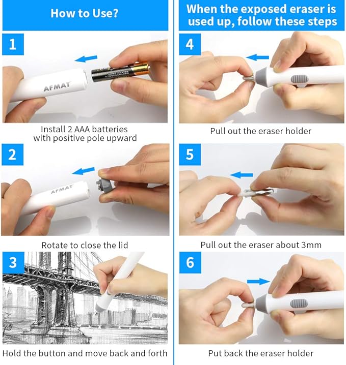 Electric Eraser, Electric Erasers for Artists with 140 Refills, Battery Operated Eraser, Electric Eraser Kit for Drawing, Art, Painting, Sketching, Drafting Pencils, Detailer Tool for Crafting-White