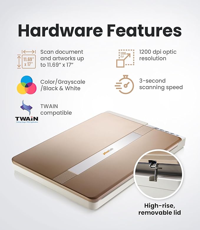 Plustek OpticSlim 1680 - High Speed Large Format Flatbed Scanner, scan Tabloid Size in 3 Seconds. Daul View Function Enable You to Quickly Check The Image Adjustment Effect
