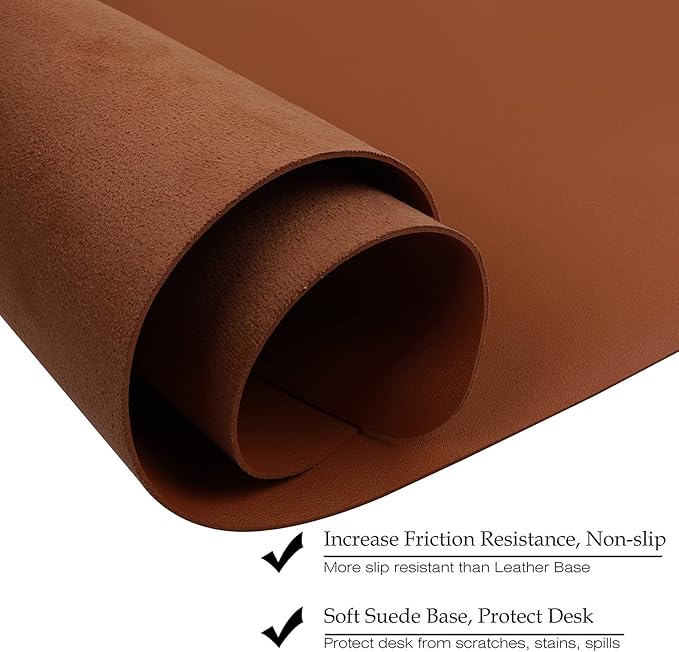 Boutilon Leather Desk Pad 30" x14",Non-Slip Mouse Pad,Office Desk Mat,Waterprooft PU Leather Desk Blotter,Desk Pad Protector,Desk Writing Pad for Home Office Decor (M-Brown)