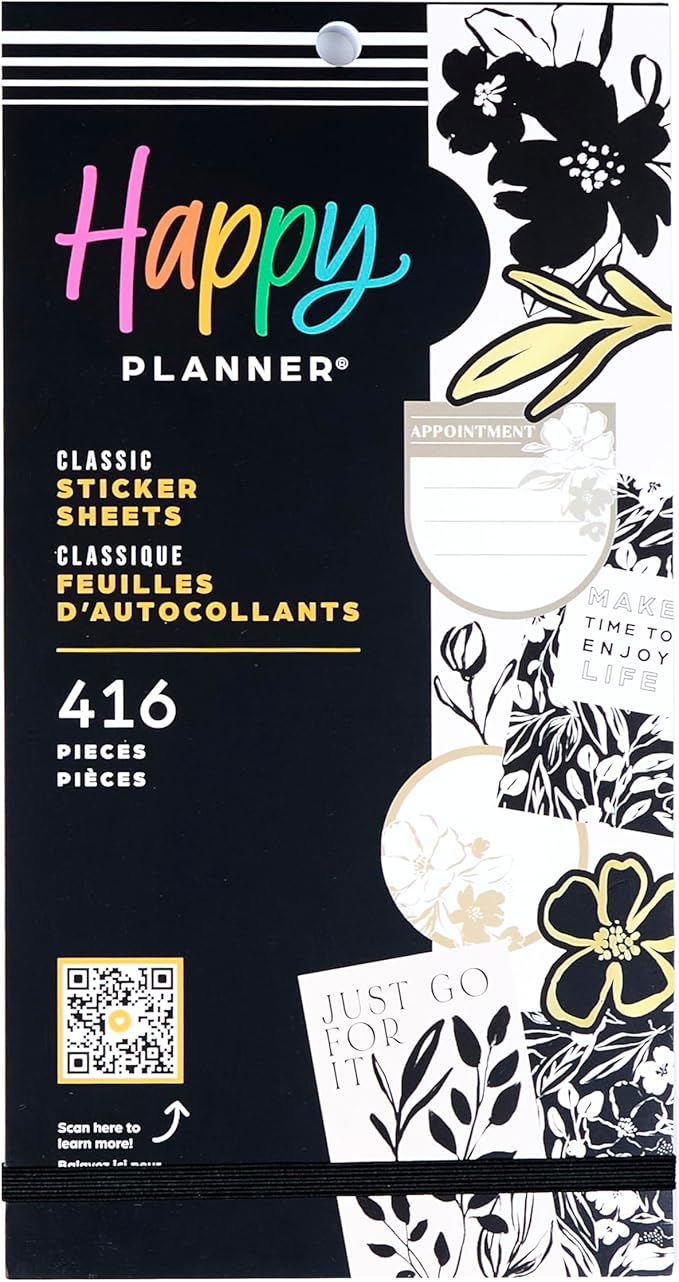 Happy Planner Sticker Pack for Calendars, Journals, and Planners, Easy-Peel Stickers and Scrapbook Accessories, Classic Size, Sketchy Florals, 30 Sheets, 416 Total Stickers