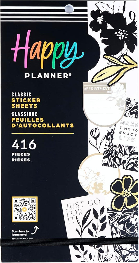 Happy Planner Sticker Pack for Calendars, Journals, and Planners, Easy-Peel Stickers and Scrapbook Accessories, Classic Size, Sketchy Florals, 30 Sheets, 416 Total Stickers