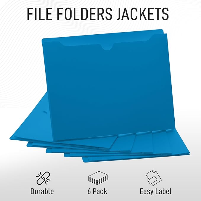 Blue File Jackets, 2 Inch Expansion, Letter Size, Reinforced Straight-Cut Tab, 6 Pack