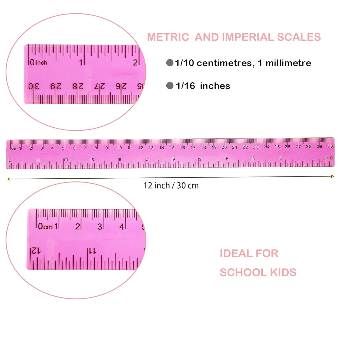 Transparent Plastic Rulers for Students, 12 Inch with Centimeters and Millimeters Scale, Assorted Colors, 8 Pack