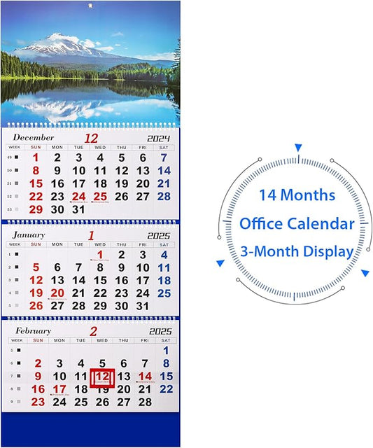 2025 Wall Calendar Large Wall Calendar 3 Month Display Vertical Calendar with Thick Paper 33" x 13" from Dec 2024 to Jan 2026 for Perfect Daily Planner (Blue-1)