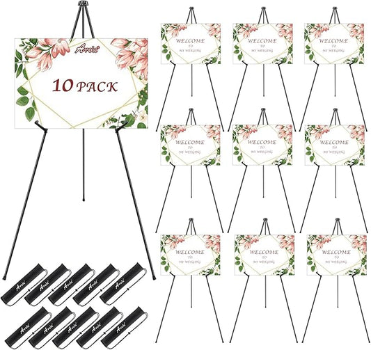 AROIC 63 "Easel Stand for Display, 10 Pack Portable Foldable Metal Easel, Easels for Signs Wedding Logos ,Arts, Painting,Adjustable Floor Easels with 10 Storage Bag