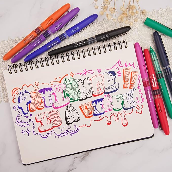 WRITECH Liquid Ink RollerBall Pens Quick Dry Ink 0.5 mm Extra Fine Point Pens 8 Pcs Rollering Pens Assorted Colors Ink for Writing, Taking Notes & Sketching (Multicolor)