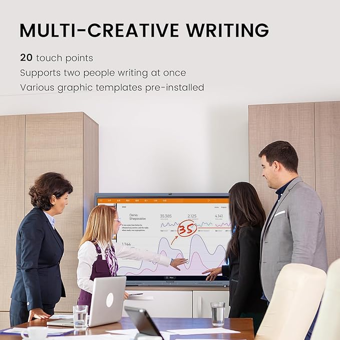 Enther 75″ Smart Board C7530 Kit,4K UHD Interactive Whiteboard, All in One Enabled Collaboration Board Touch Screen for Office or Classroom(Board and Shelf)