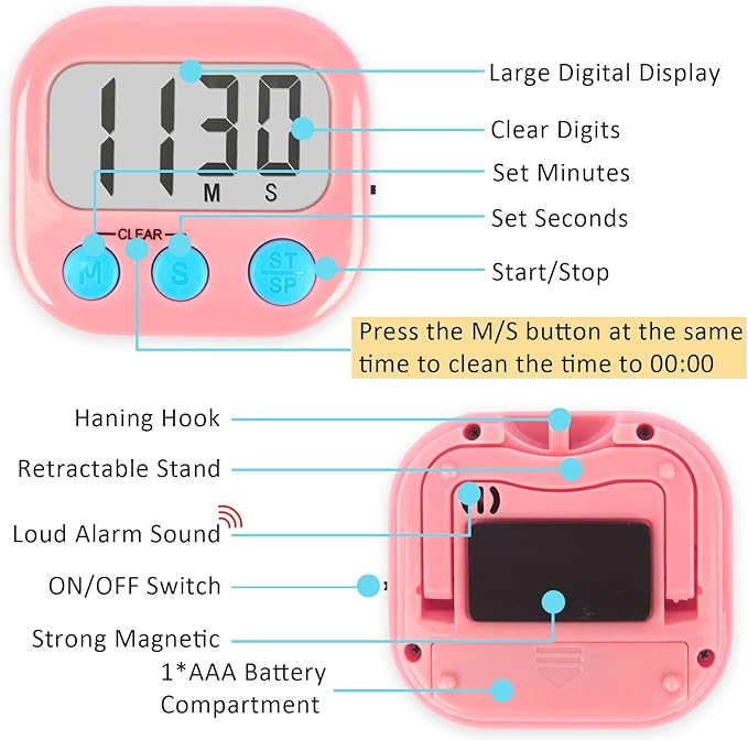 Classroom Timers for Teachers Kids Large Magnetic Digital Timer 12 Pack-Blue Pink