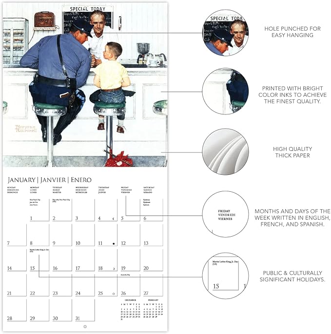 Graphique 2024 Saturday Evening Post Wall Calendar | 12” x 12” | Thick Paper | Home & Office Organizer | Large Monthly Grid | 3 Languages & Marked Holidays | 4 Month Preview Page for 2025