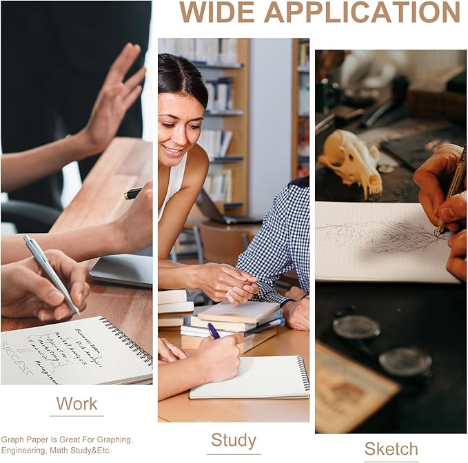 Graph Paper Spiral Notepad A5 Top Wirebound Notepad Grid Notebook Steno Pads Memo Notebook Grid Paper 140 Pages for Writing Sketching Drawing Office Supplies(Kraft,1 Pack)