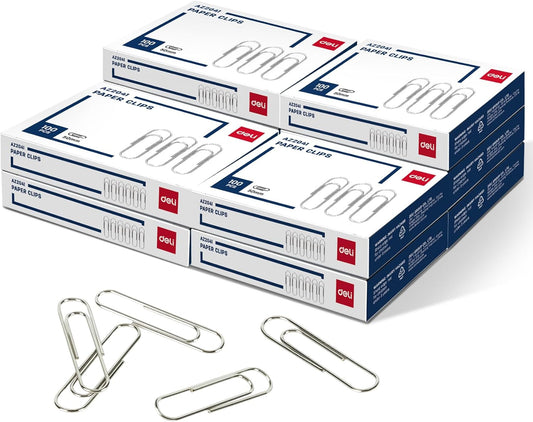 Deli Jumbo Paper Clips Smooth, 1000 Large Paper Clips, 10 Boxes of 100 Each, Silver