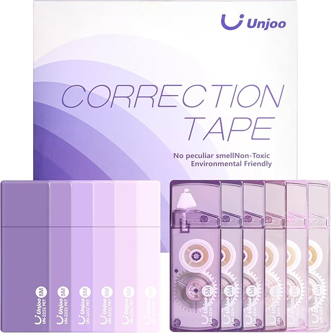 White Correction Tape, Easy To Use Cute Applicator for Instant Corrections, For school, Office Workers (Gradient Purple, 5M/196" x 0.2",12pack)